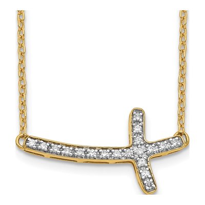 10K Yellow Gold 1/10 ct tw Diamond Sideways Cross Pendant Necklace