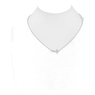 14K White Gold 1/10 ct tw Diamond Sideways Cross Necklace – view 4