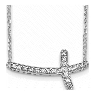 14K White Gold 1/10 ct tw Diamond Sideways Cross Necklace