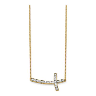 10K Yellow Gold 1/4 ct tw Diamond Sideways Cross Pendant Necklace – view 2