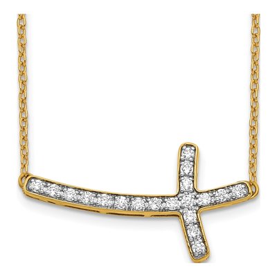 10K Yellow Gold 1/4 ct tw Diamond Sideways Cross Pendant Necklace