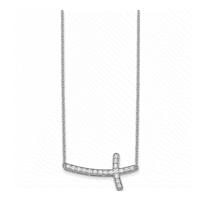 14K White Gold 1/4 ct tw Diamond Sideways Cross Necklace – view 3