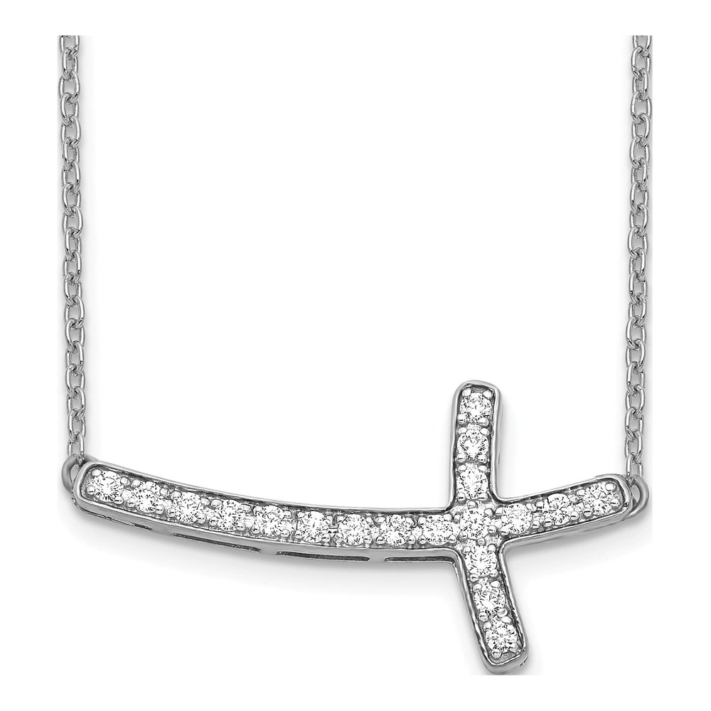 14K White Gold Lab Grown Diamond Sideways Cross Necklace