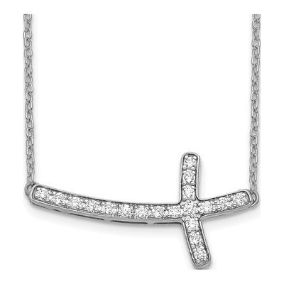 14K White Gold 1/5 ct tw Lab-Grown Diamond Sideways Cross Necklace