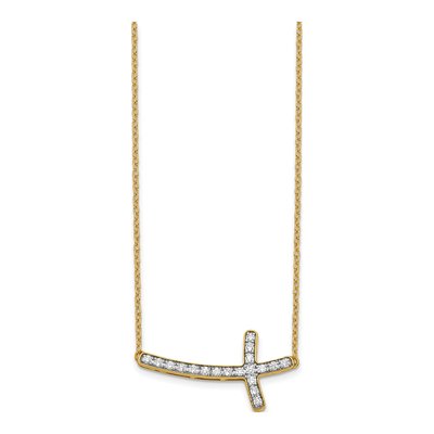 14K Yellow Gold 1/5 ct tw Lab-Grown Diamond Sideways Cross Necklace – view 3