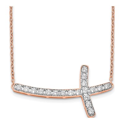 14K Rose Gold 1/2 ct tw Lab-Grown Diamond Sideways Cross Necklace