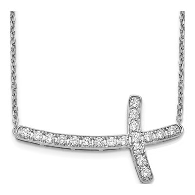 14K White Gold 1/2 ct tw Diamond Sideways Cross Pendant Necklace