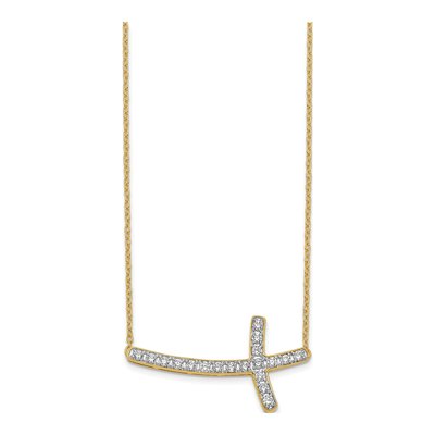 14K Yellow Gold 1/2 ct tw Diamond Sideways Cross Pendant Necklace – view 3