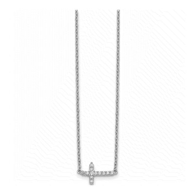 10K White Gold 1/10 ct tw Diamond Sideways Cross Pendant Necklace – view 2