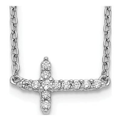 10K White Gold 1/10 ct tw Diamond Sideways Cross Pendant Necklace