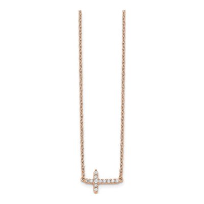 14K Rose Gold 1/10 ct tw Diamond Sideways Cross Necklace – view 2
