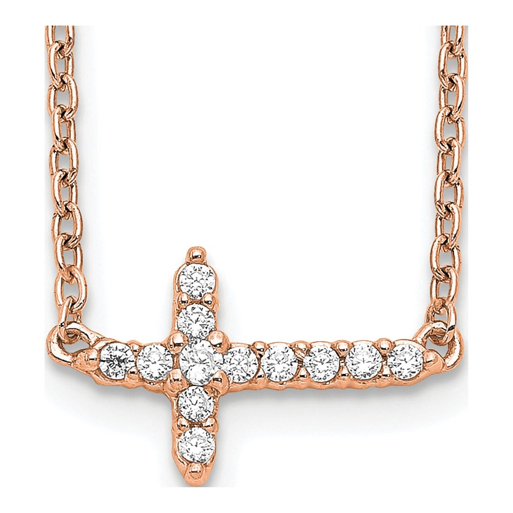 14K Rose Gold Diamond Sideways Cross Necklace, 18"