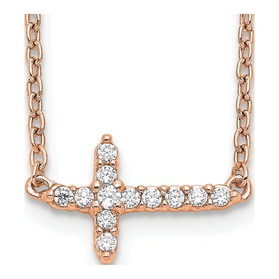 14K Rose Gold 1/10 ct tw Diamond Sideways Cross Necklace