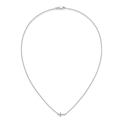 14K White Gold Diamond Sideways Cross Necklace 18" – view 6