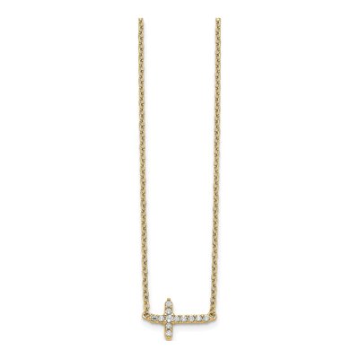 14K Yellow Gold Diamond Sideways Cross Necklace – view 3