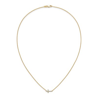 14K Yellow Gold Diamond Sideways Cross Necklace – view 5