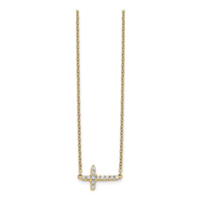 10K Yellow Gold 1/6 ct tw Diamond Sideways Cross Pendant Necklace – view 2