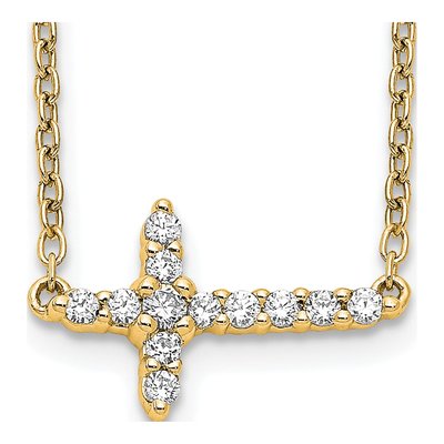 10K Yellow Gold 1/6 ct tw Diamond Sideways Cross Pendant Necklace
