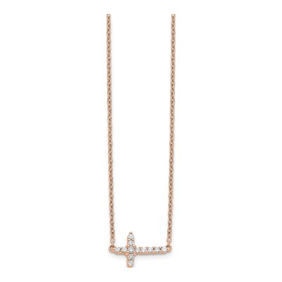 14K Rose Gold 1/6 ct tw Diamond Sideways Cross Necklace – view 2