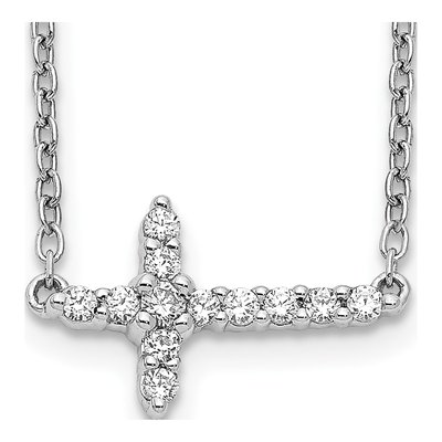 14K White Gold 1/6 ct tw Diamond Sideways Cross Necklace