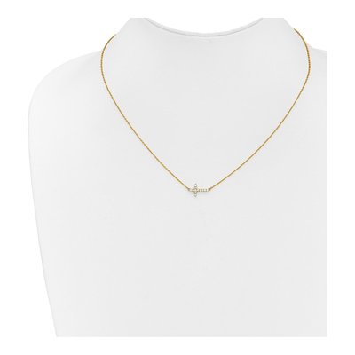 14K Yellow Gold Diamond Sideways Cross Necklace – view 4
