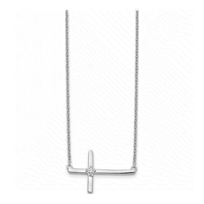 10K White Gold 1/20 ct tw Diamond Sideways Cross Pendant Necklace – view 2