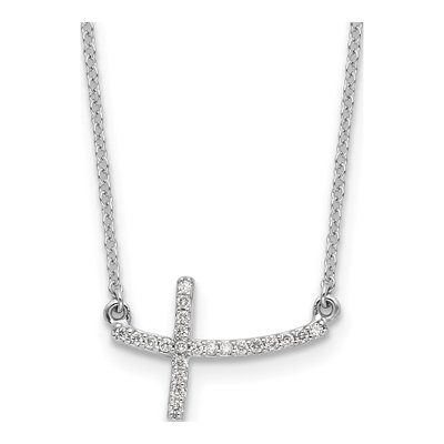 14K White Gold 1/10 ct tw Diamond Sideways Cross Pendant Necklace