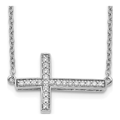 14K White Gold 1/6 ct tw Diamond Sideways Cross Pendant Necklace