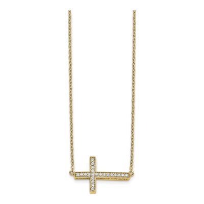 14K Yellow Gold 1/6 ct tw Diamond Sideways Cross Pendant Necklace – view 3