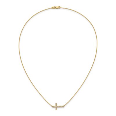14K Yellow Gold 1/6 ct tw Diamond Sideways Cross Pendant Necklace – view 5