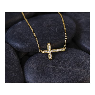 14K Yellow Gold 1/6 ct tw Diamond Sideways Cross Pendant Necklace – view 6