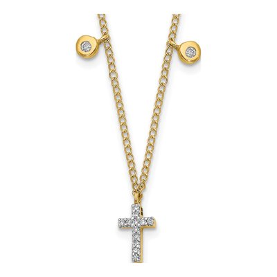 10K Yellow Gold 1/20 ct tw Diamond Mini Cross Pendant Necklace