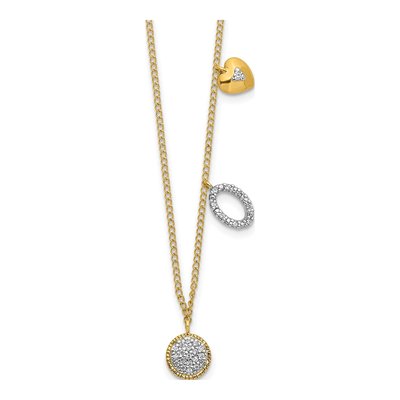 14K Yellow Gold 1/10 ct tw Diamond Two Circle Heart Pendant Necklace