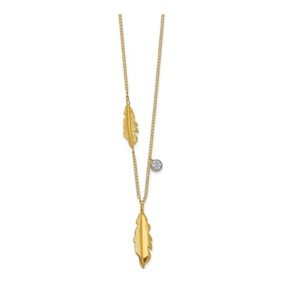 14K Yellow Gold Diamond Feather Pendant Necklace – view 3