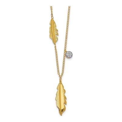 14K Yellow Gold Diamond Feather Pendant Necklace