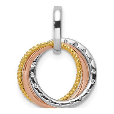 14K Tri-Color Gold 1/20 ct tw Diamond Three Circles Pendant – view 4