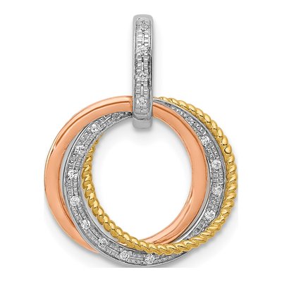 14K Tri-Color Gold 1/20 ct tw Diamond Three Circles Pendant
