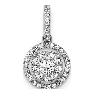 14K White Gold 1/4 ct tw Diamond Round Halo Cluster Pendant