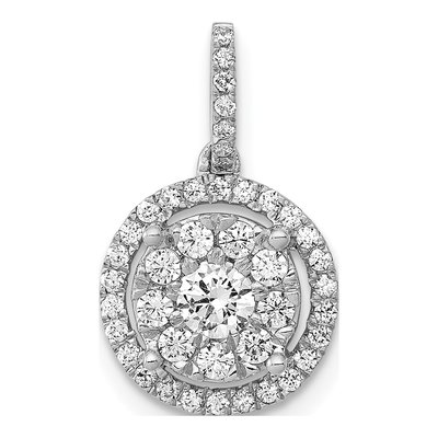 14K White Gold 1/2 ct tw Diamond Round Halo Cluster Pendant