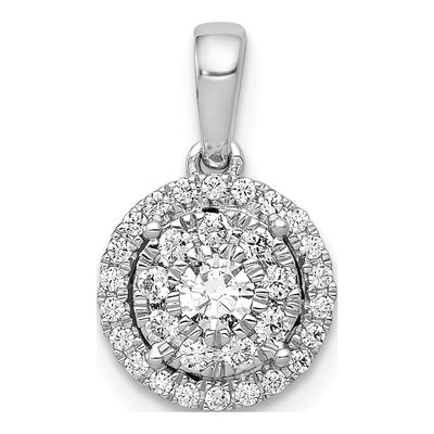 14K White Gold 1/3 ct tw Diamond Halo Cluster Pendant