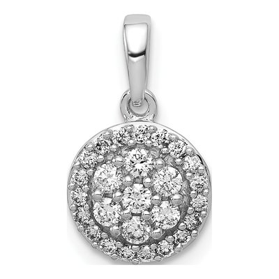 14K White Gold 1/4 ct tw Diamond Round Halo Cluster Pendant