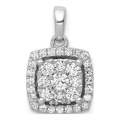 14K White Gold 1/2 ct tw Diamond Square Halo Pendant