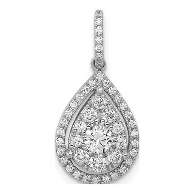14K White Gold 1/2 ct tw Diamond Halo Teardrop Pendant