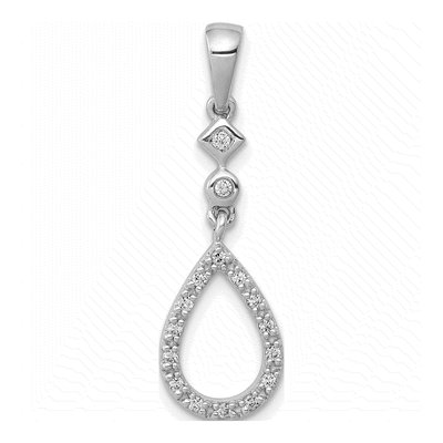 14K White Gold 1/8 ct tw Diamond Vintage Teardrop Pendant