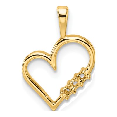 14K Yellow Gold Heart for 3-Stones Pendant Mounting