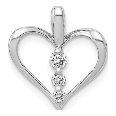 14K White Gold 1/10 ct tw Diamond 3-Stone Heart Pendant