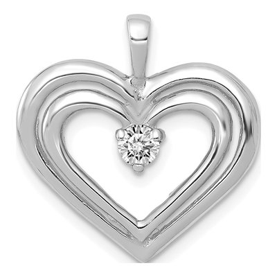 14K White Gold 1/8 ct tw Diamond Double Heart Pendant