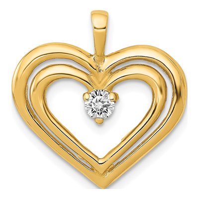 14K Yellow Gold 1/8 ct tw Diamond Double Heart Pendant