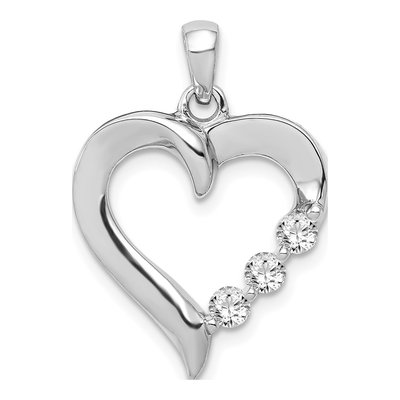14K White Gold 1/4 ct tw Diamond Three Heart Pendant