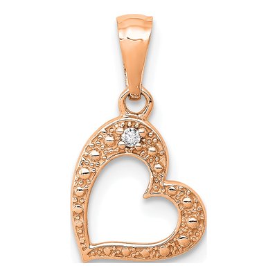 14K Rose Gold Diamond Curved Heart Pendant